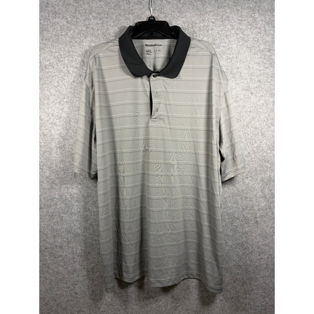 Reebok Golf Mens 4XL Polo Shirt Grey Striped Short Sleeve Performance Top